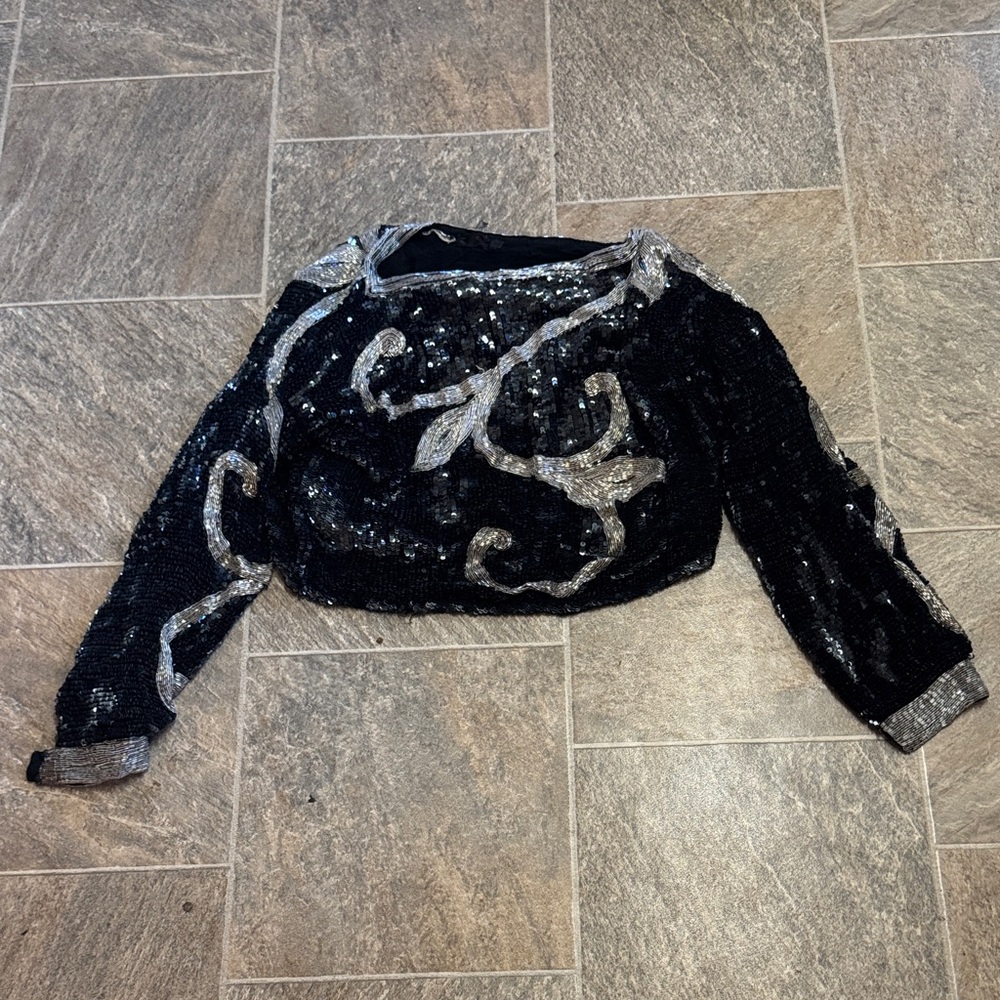 Black Sequin Top with Silver Accents